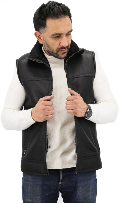 Hollert Herren Lammfellweste Luca Fellweste Echtleder Merino Schaffell Jagdweste warme Outdoorweste