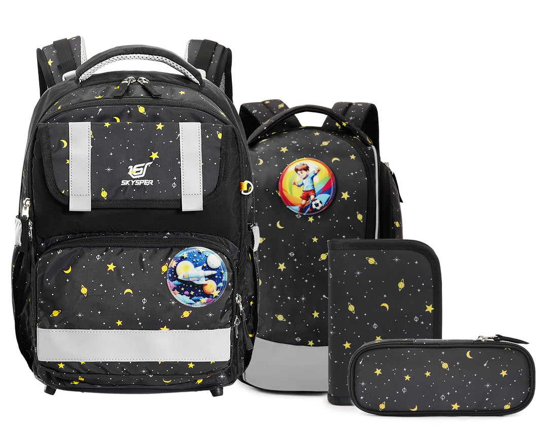 SKYSPER Schulranzen-Set 5-teilig, Schulrucksack Ergonomischer Tragesystem 16L Schulranzen mit 360° R