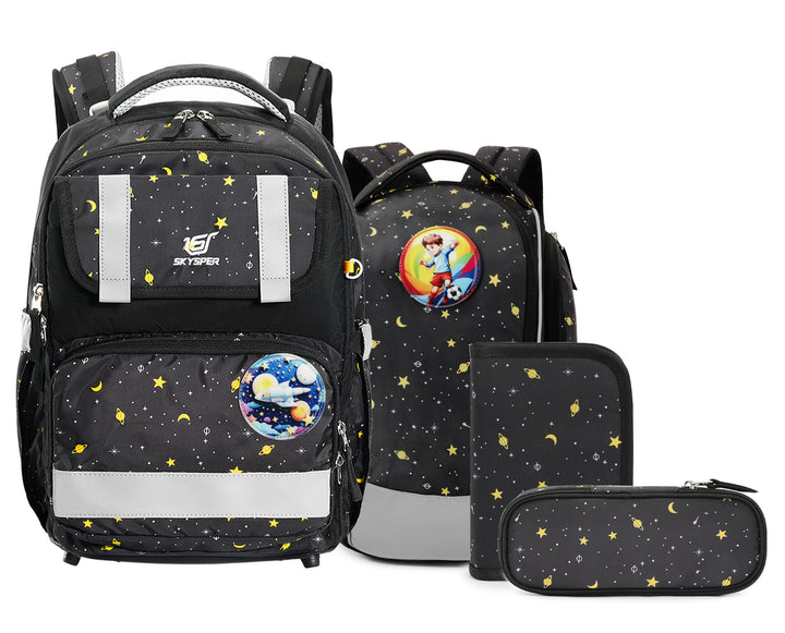 SKYSPER Schulranzen-Set 5-teilig, Schulrucksack Ergonomischer Tragesystem 16L Schulranzen mit 360° R