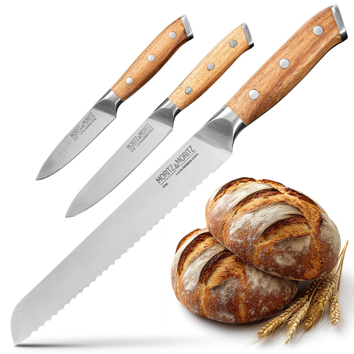 Moritz & Moritz Starter Messerset 3-teilig bestehend aus Universalmesser, Brotmesser und Gemüsemesse