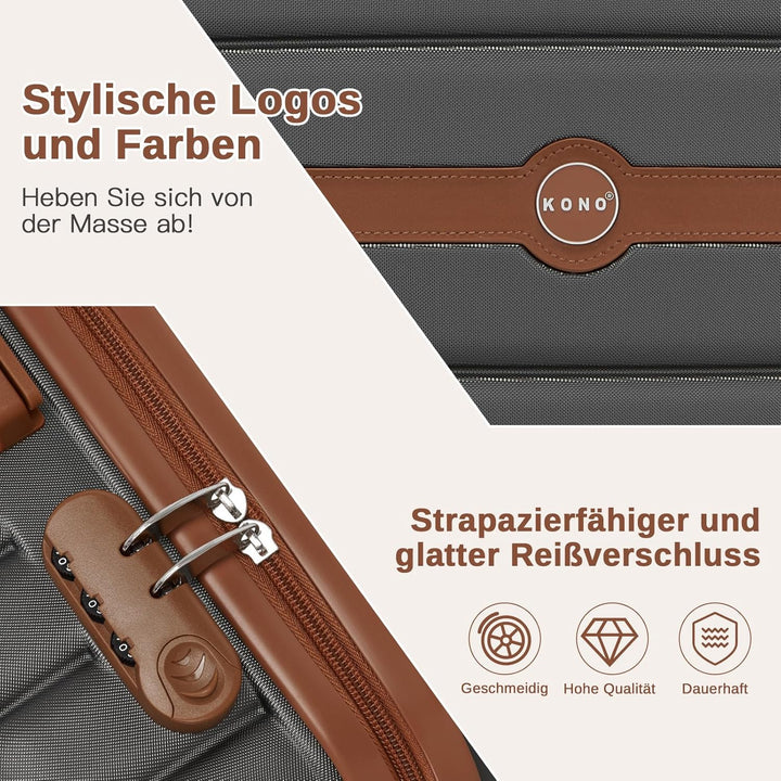 KONO Koffer Reisekoffer Trolley Koffer mittelgross von ABS+PC Hartschalenkoffer mit Zwillingsrollen