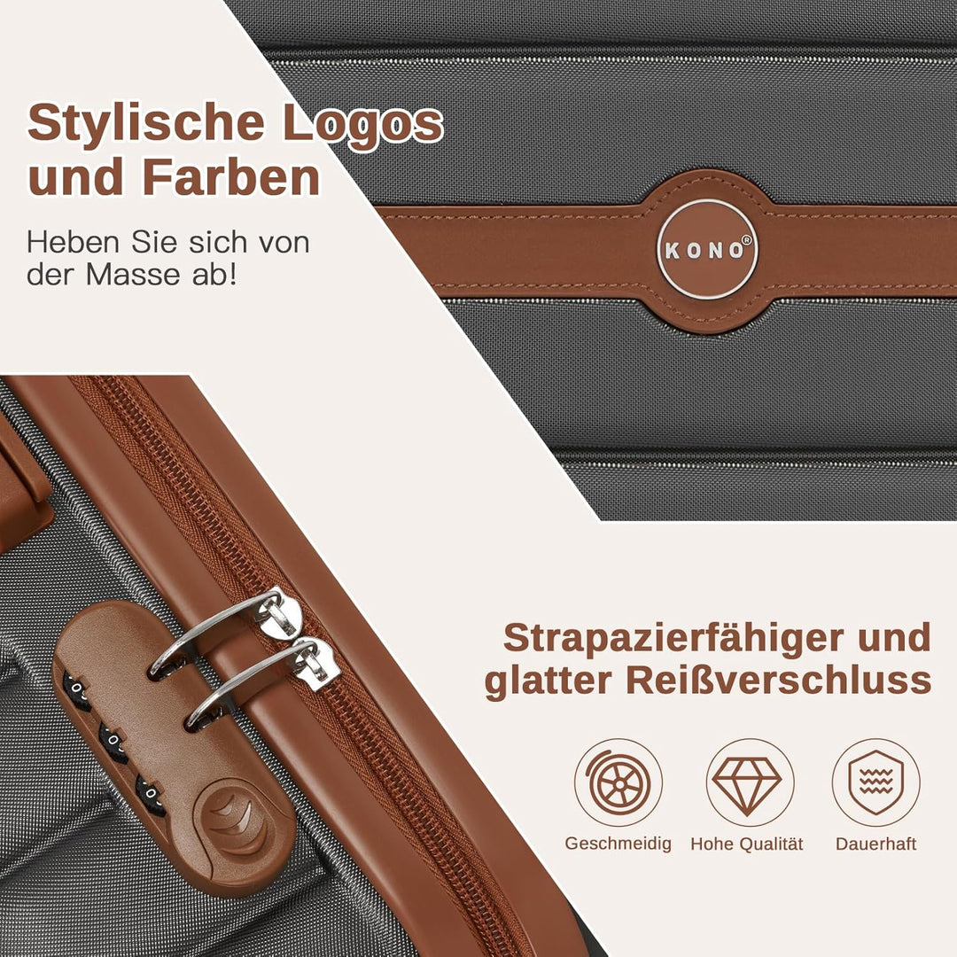 KONO Koffer Reisekoffer Trolley Handgepäck Koffer 55x40x20cm von ABS+PC Hartschalenkoffer mit Zwilli