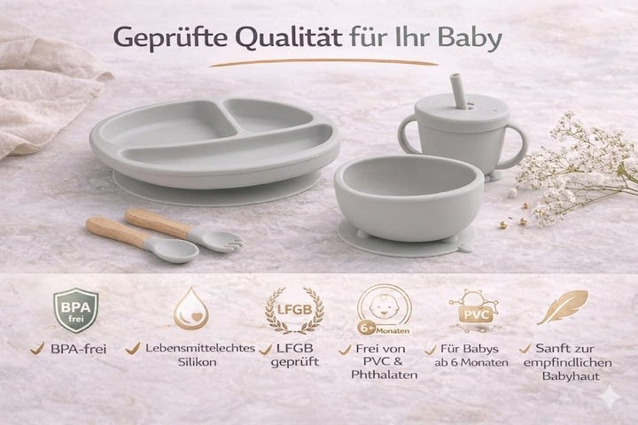 Eliano Sicheres & Rutschfestes Silikon Baby-Geschirrset - 6-teilig | Perfekt für die Beikosteinführu