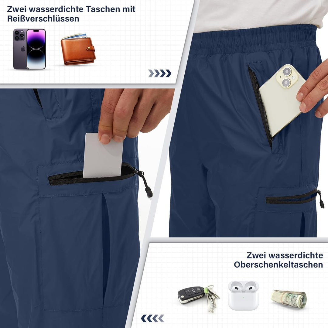 wasserdichte Regenhose für Herren Atmungsaktiv Winddicht Outdoorhose Elastischer Bund Hose Leichte R