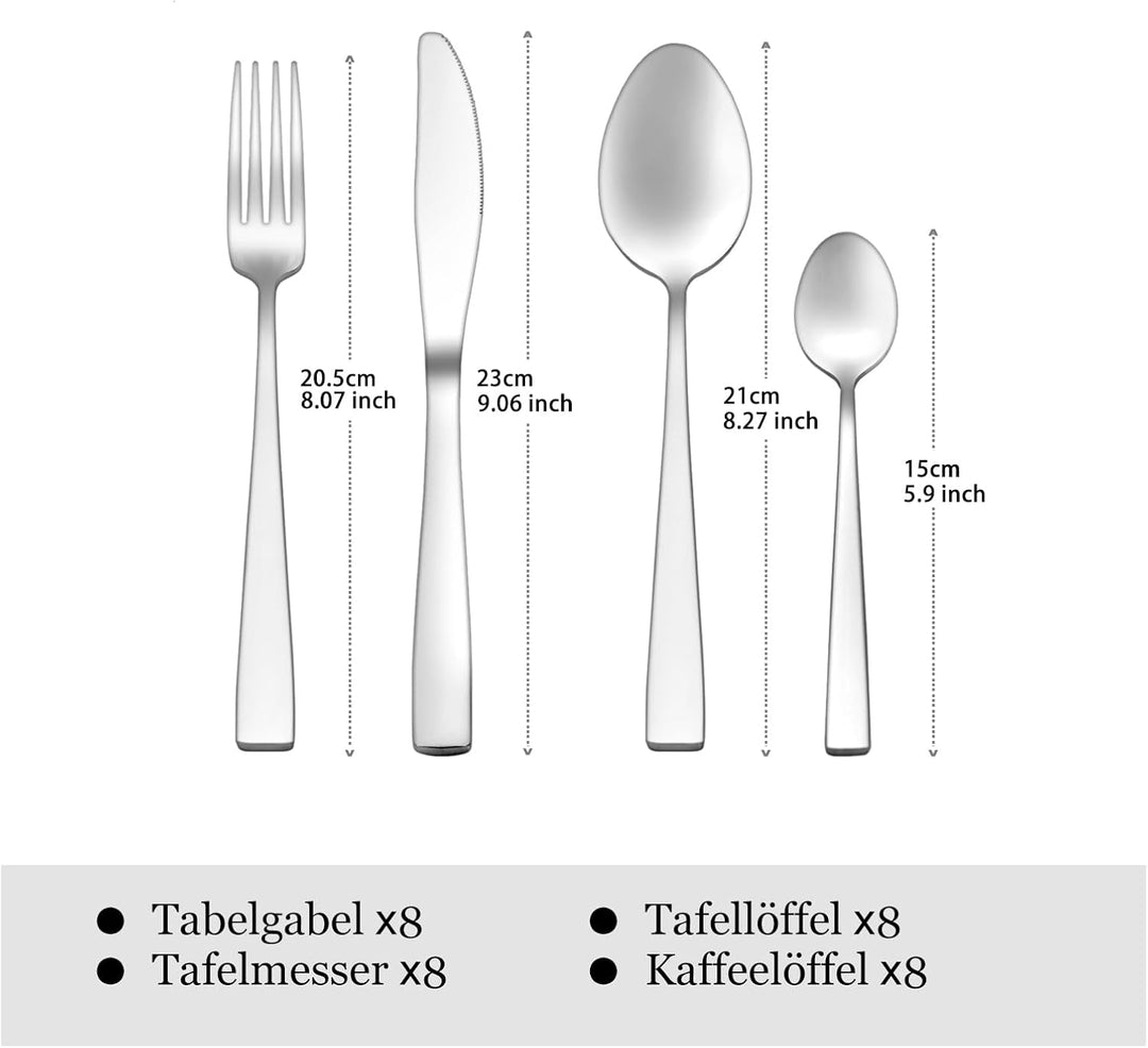 Otto Koning Leipzig, Besteck Set 8 Personen, Essbesteck Set 32 teilig, Besteck Edelstahl, Hochglanzp
