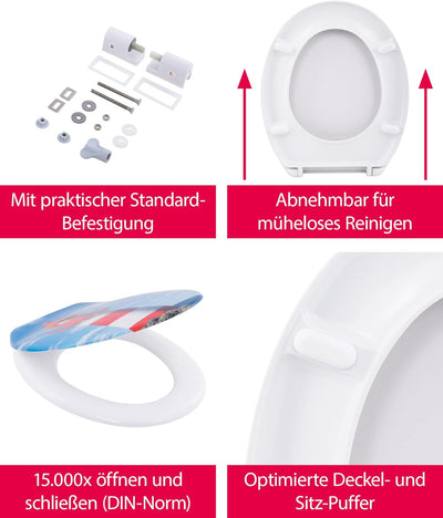 'aquaSu® Basic, WC-Sitz mit Motiv, Duroplast Toilettendeckel mit Absenkautomatik, Belastbar bis 200