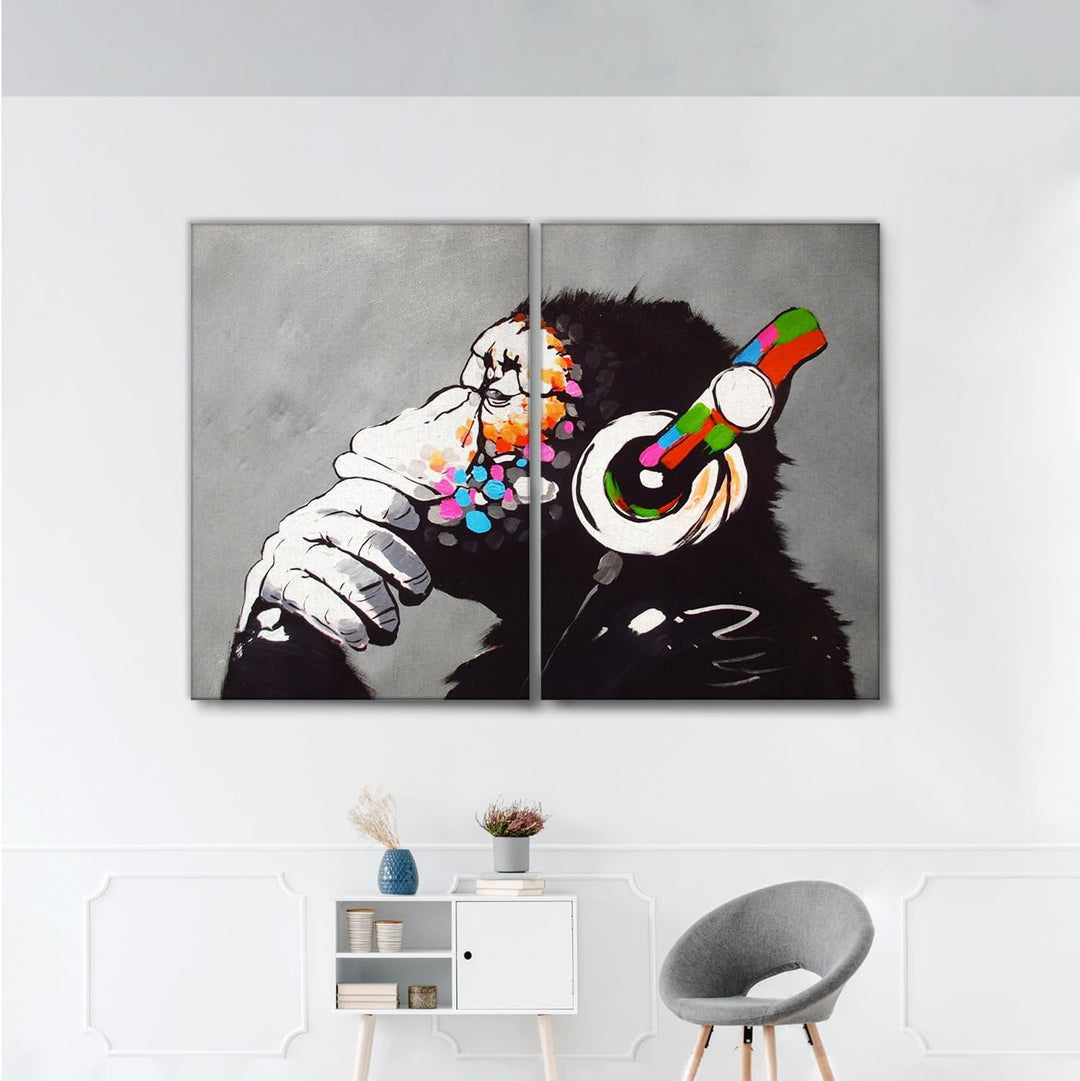 Giallobus - Grosse Gemälde im XXL-Format - Banksy - Street Art - DJ Monkey - Leinwand - 204x140cm |