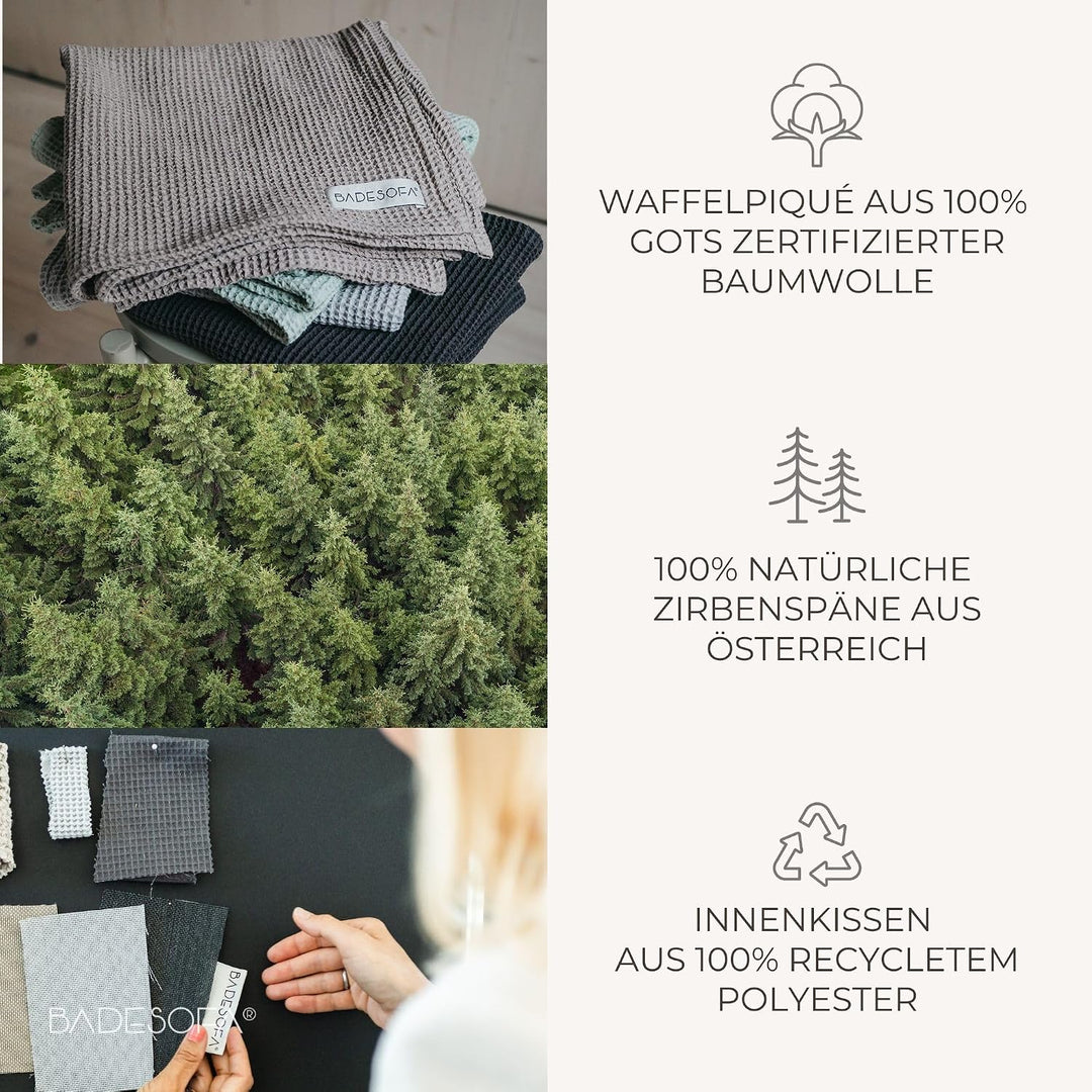 SAUNASOFA™ Zirbenkissen für Sauna – Duftkissen aus 100% Bio-Baumwolle, skandinavisches Design – Hand