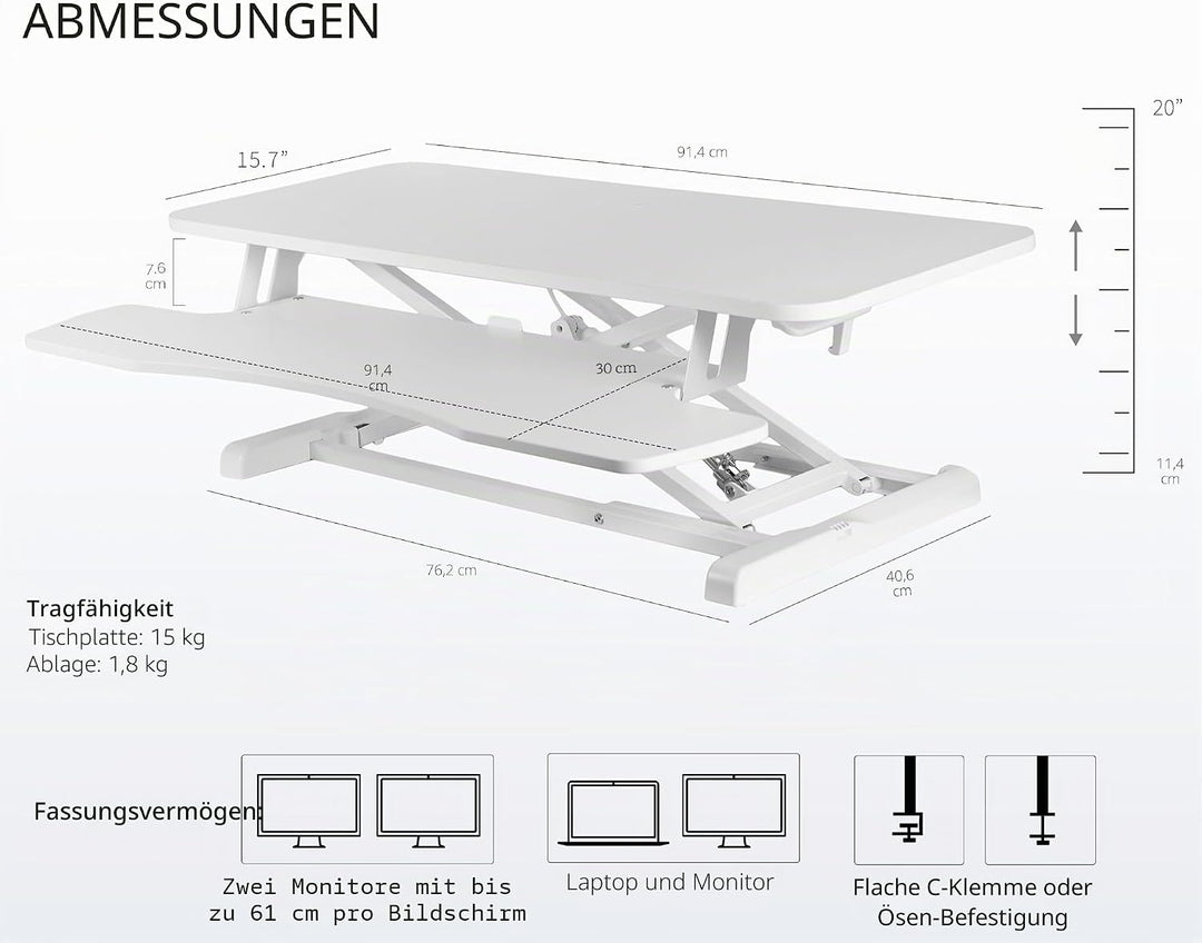 Vivo DESK-V036KW Höhenverstellbarer Schreibtischaufsatz, Sitz-Steh-Arbeitsplatz für zwei Monitore un
