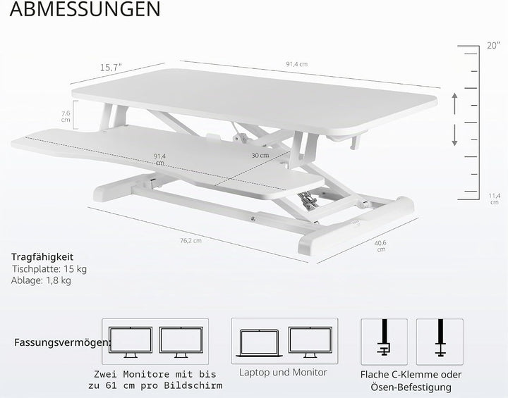 Vivo DESK-V036KW Höhenverstellbarer Schreibtischaufsatz, Sitz-Steh-Arbeitsplatz für zwei Monitore un