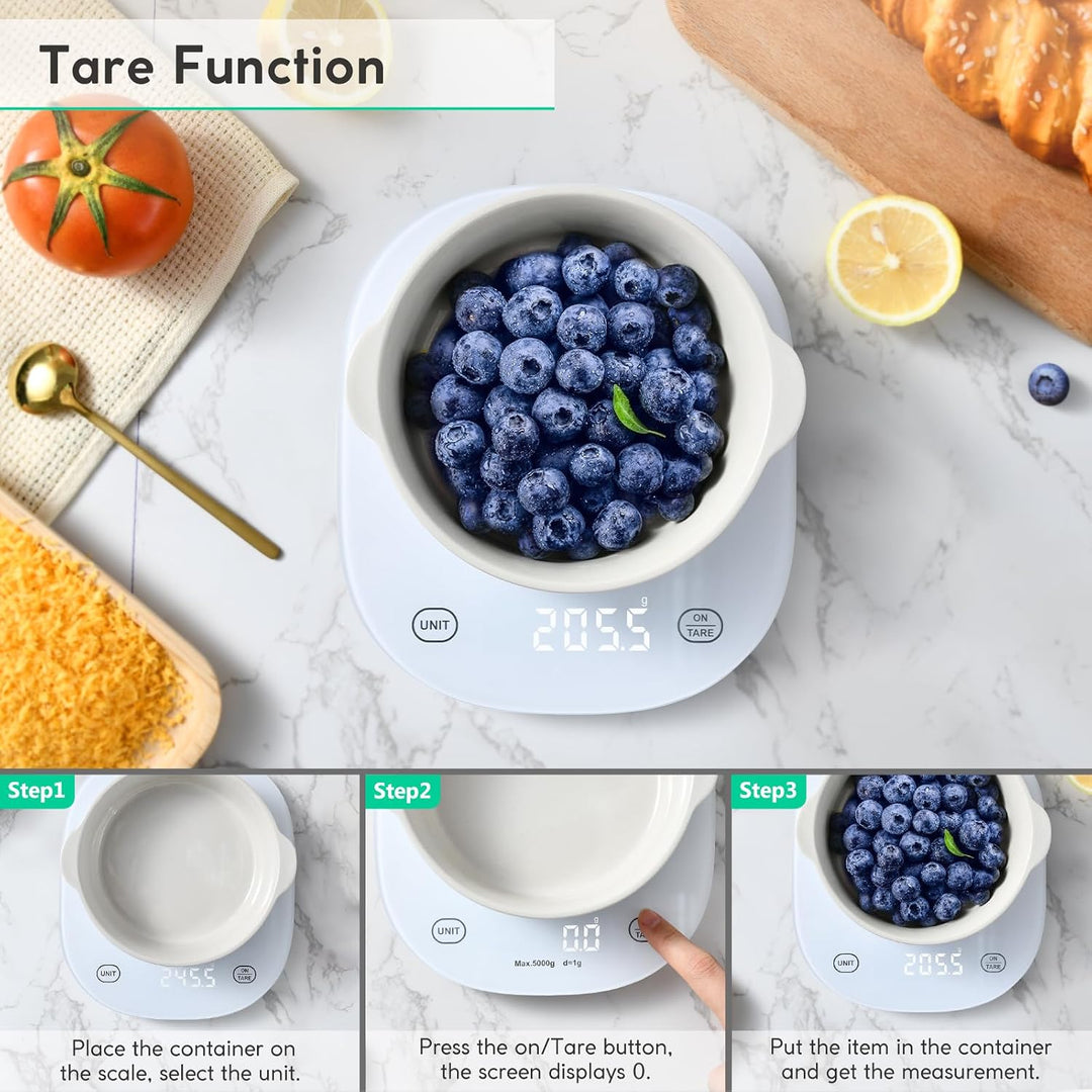 arboleaf Küchenwaage digital mit app 10kg/0,5g, Kalorien Waage USB aufladbar Lebensmittelwaage mit K