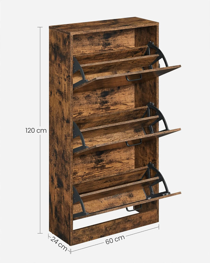 VASAGLE Schuhschrank mit 3 Klappen, Schuhregal mit 3 Ebenen, Aufbewahrungsschrank, perfekt für schma