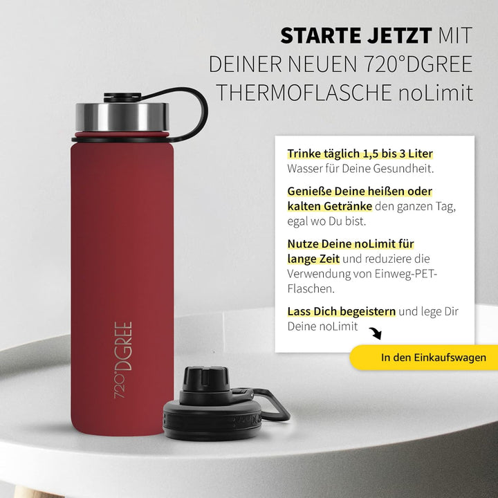 720°DGREE Edelstahl Trinkflasche “noLimit” – 950ml - Auslaufsicher, Kohlensäure geeignet, BPA-Frei -