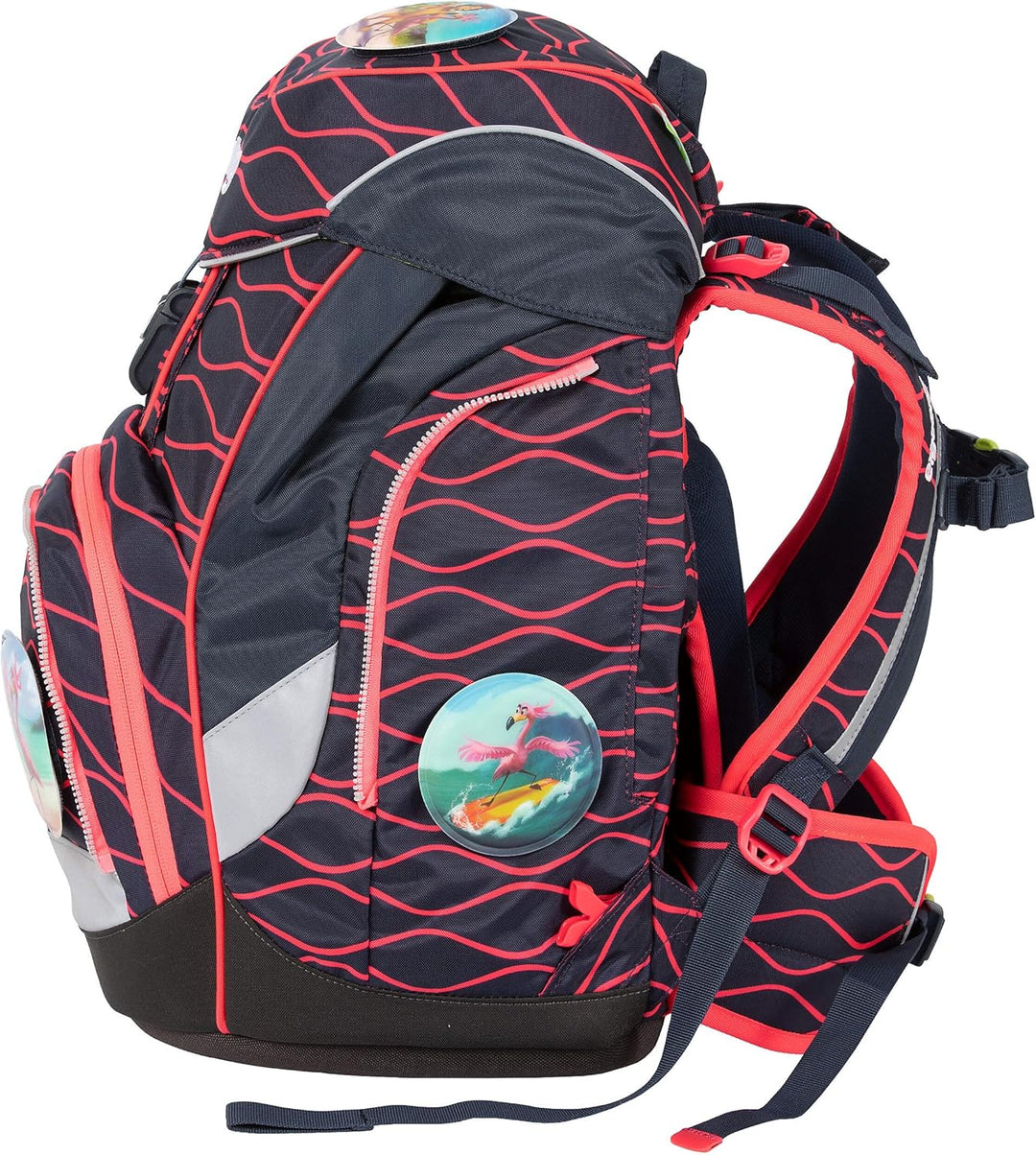 ergobag pack Set ergonomischer Schulrucksack, Set 6-teilig 20 Largo Wellenreitbär - Blau