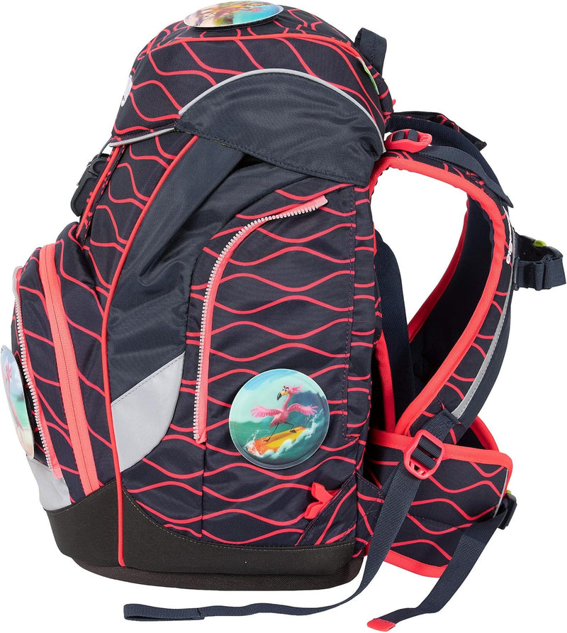 ergobag pack Set ergonomischer Schulrucksack, Set 6-teilig 20 Largo Wellenreitbär - Blau