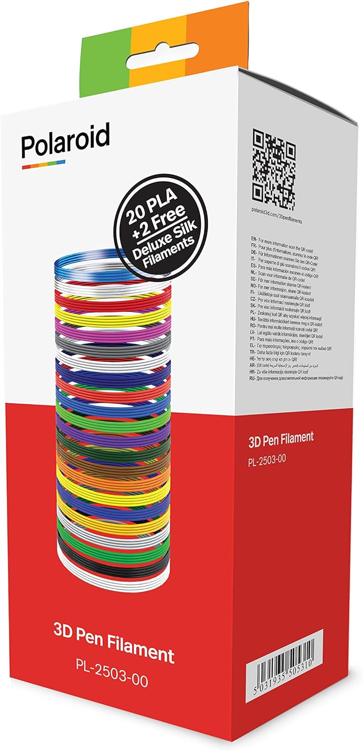 Polaroid PLA-Filament für 3D-Stifte, Box mit 20 Farben, plus 2 Seidenfilamenten