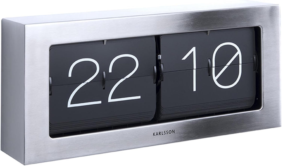 Karlsson Wand-/Tischuhr Boxed Flip - Gebürsteter Stahl - 37x17,5x9cm - Rechteck - Stahl - Standuhr -