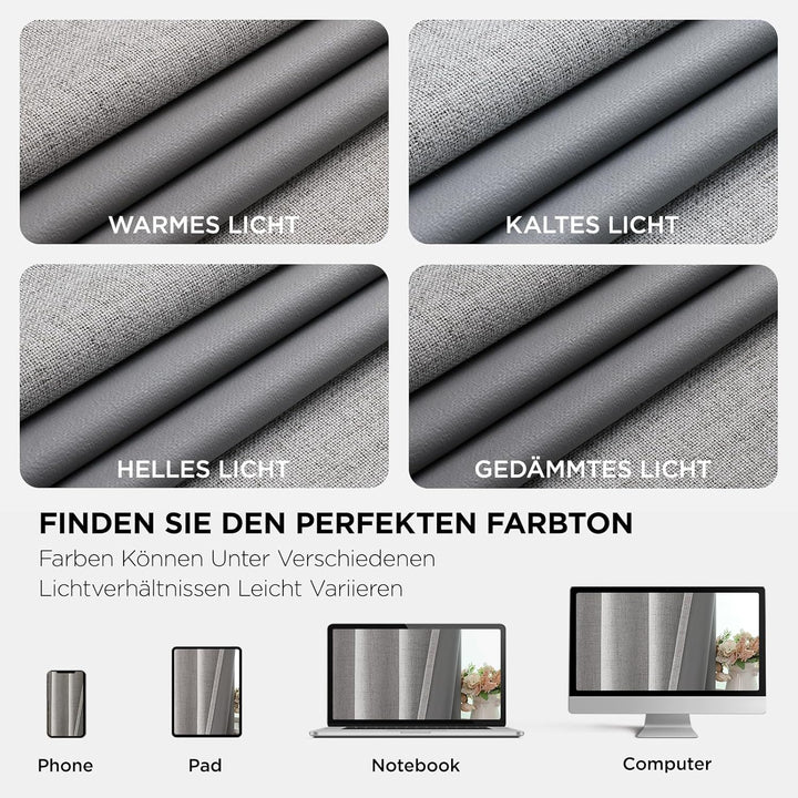 Joydeco 100% Blickdichte Vorhänge mit Ösen Gardinen Leinenoptik 2 Stück, Verdunkelungsvorhang Leinen