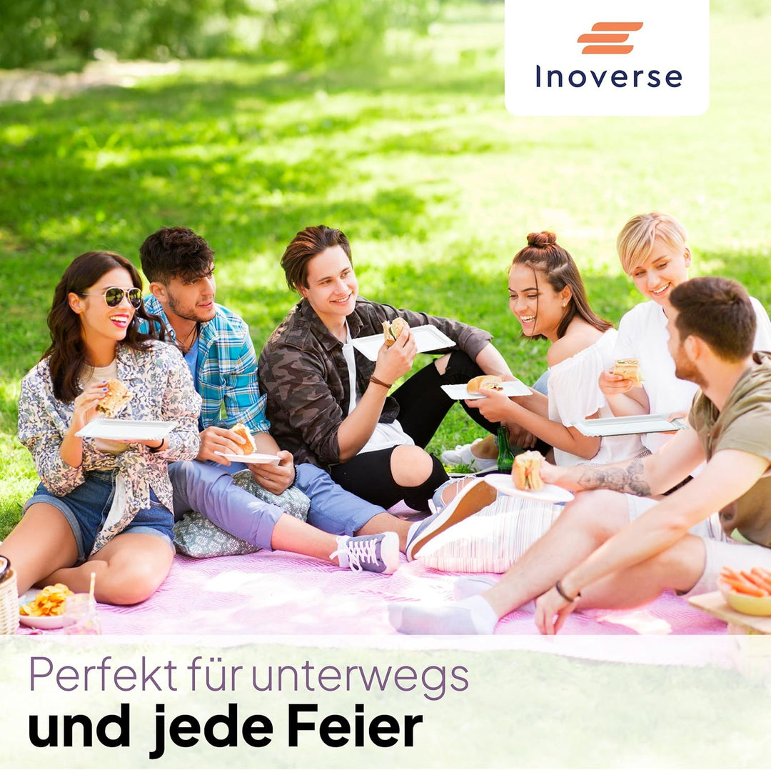 Inoverse 1000 Stück Pappteller Weiss – Eckig 8x18 cm – Umweltfreundliche Einweg Teller aus Pappe, Pa