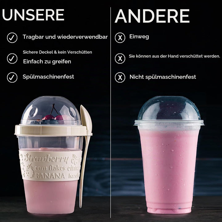 Crystalia Joghurtbehälter 4er Set 600ml 100% BPA FREI Müslibecher mit Löffel Fruchtjoghurtbehälter,