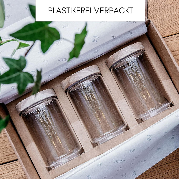 Econovo® Vorratsdosen Glas mit Deckel Set 1000ml (3-teilig) aus Borosilikatglas, stapelbar und luftd