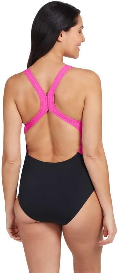 Zoggs Damen Eaton Flyback Bademode 34 Schwarz - Magenta, 34 Schwarz - Magenta