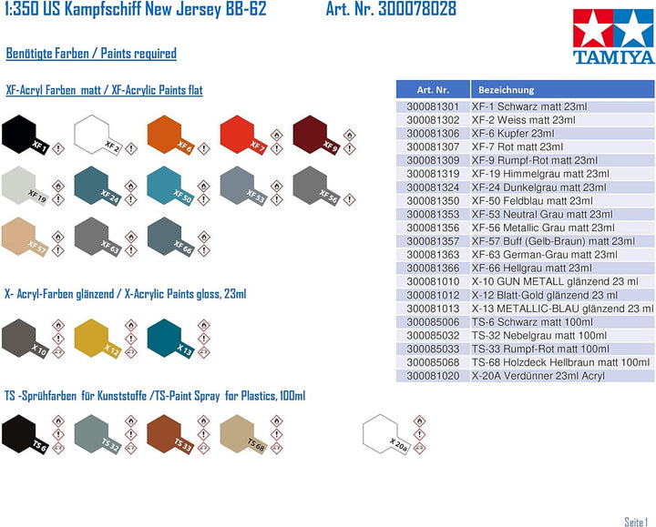 Tamiya 300078028-1:350 US Kampfschiff New Jersey BB-62