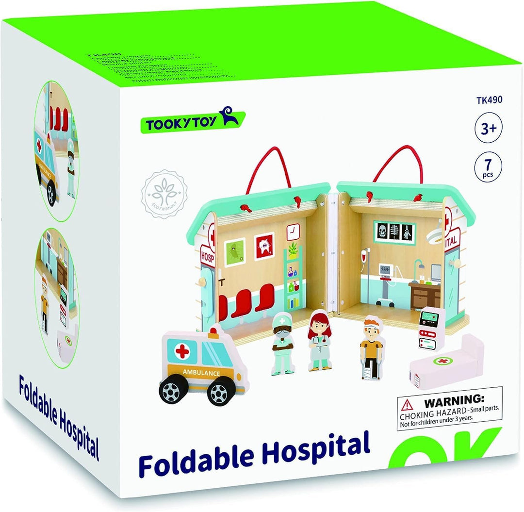 Tooky Toy Zusammenklappbares Krankenhaus aus Holz