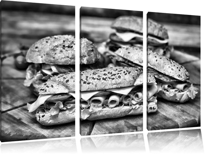 Pixxprint Köstliche Sandwiches als Leinwandbild/Grösse: 3 Teilig (120x80) cm/Wandbild/Kunstdruck/fer