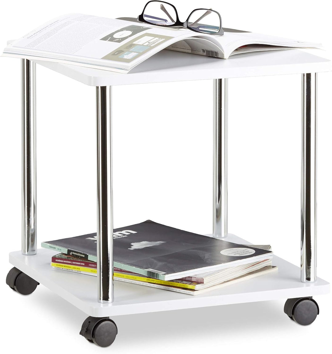 Relaxdays Beistelltisch rollbar, Allzweckwagen Holz, 4 Rollen, quadratischer Couchtisch, HxBxT: 41,5