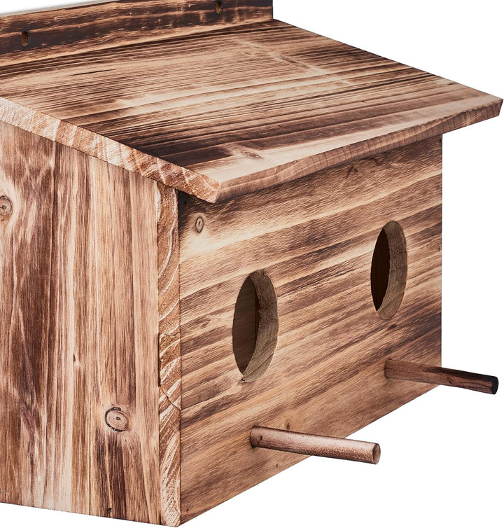 Relaxdays Nistkasten für Stare, natürliches Tannenholz, 2X Einflugloch 5 cm, Sitzstange, Vogelhaus z