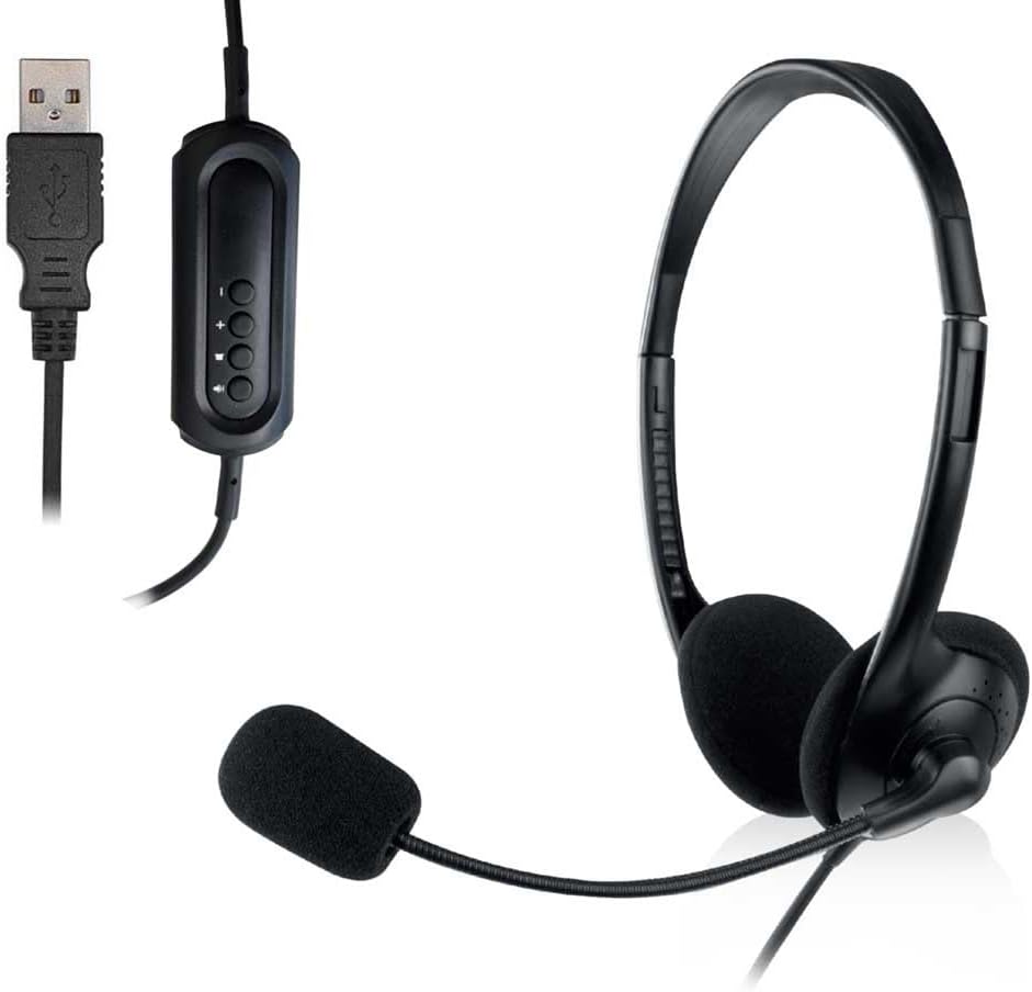 Ewent EW3568 Leichtes USB Headset mit Mikrofon für PC,Lautstärkeregler und Stummschalter für Mikrofo