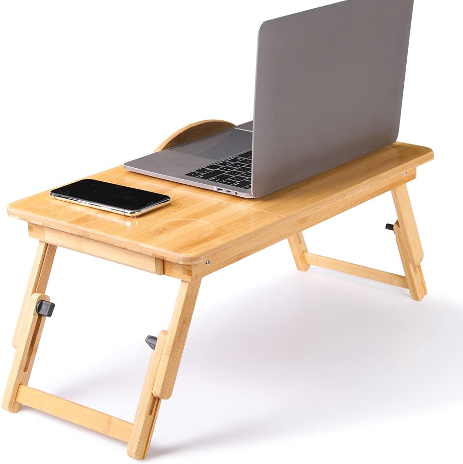Laptoptisch für Bett, Klappbar Laptoptisch Fuer Sofa aus Bambus mit Belüftungslöchern und Anti Rutsc