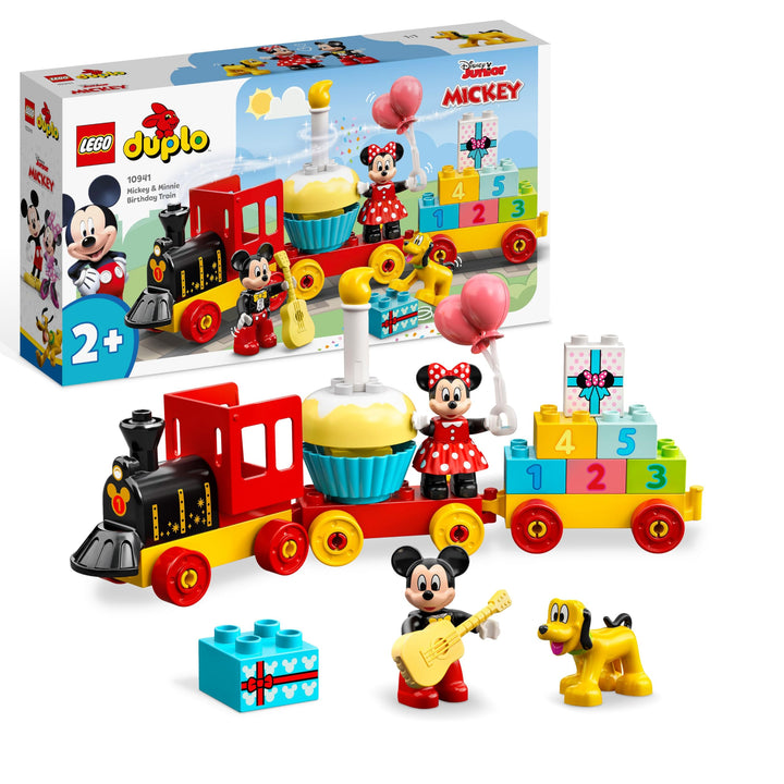 LEGO DUPLO | Disney Mickys und Minnies Geburtstagszug, Zug-Spielzeug mit Kuchen und Ballons, inkl. M