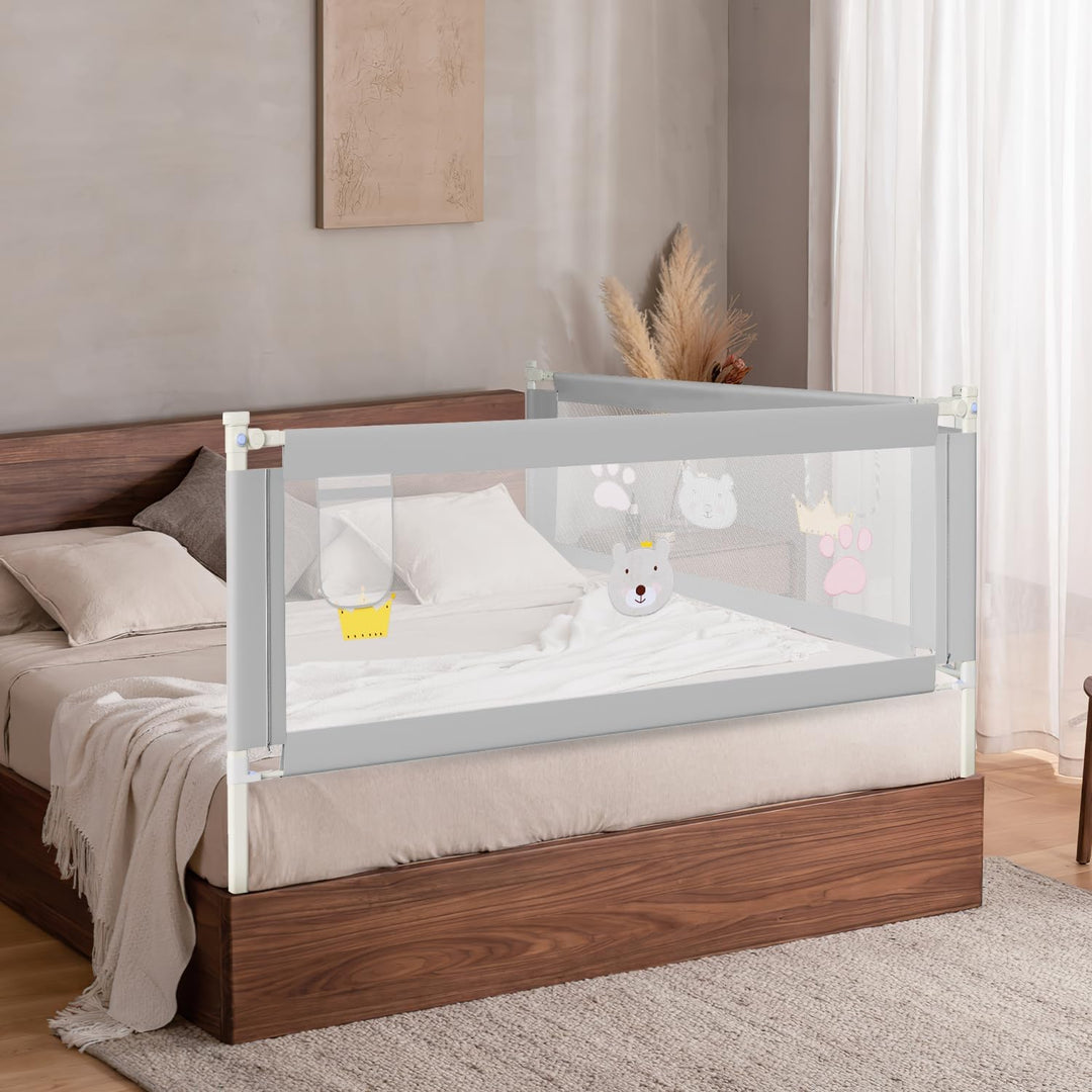 Bettgitter 180cm, Höhenverstellbar 70-98 cm Rausfallschutz Bett für Kinder Mit Muster, Babybettgitte