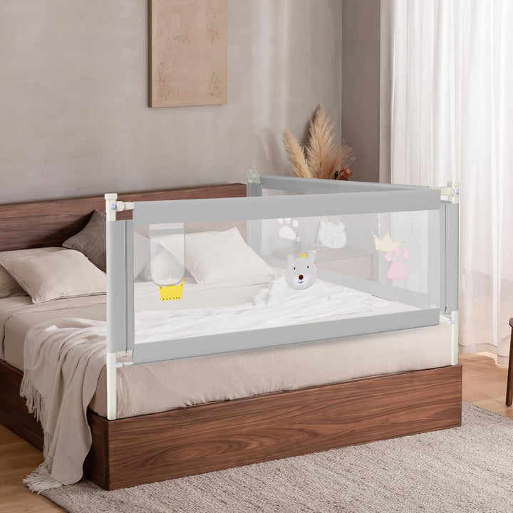 Bettgitter 180cm, Höhenverstellbar 70-98 cm Rausfallschutz Bett für Kinder Mit Muster, Babybettgitte