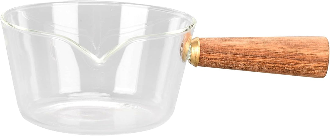 Milchtopf aus Borosilikatglas mit V-förmigem Ausguss, Antihaftbeschichtet, 400ml, Messbecher, Aufsch