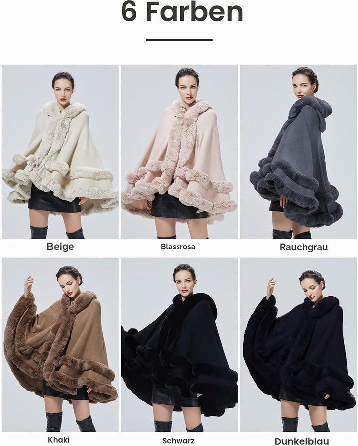 BEAUTELICATE Kunstpelz Umhang Poncho Damen Stola Braut Cape Mit Kapuze Für Winter Hochzeit Abend Par