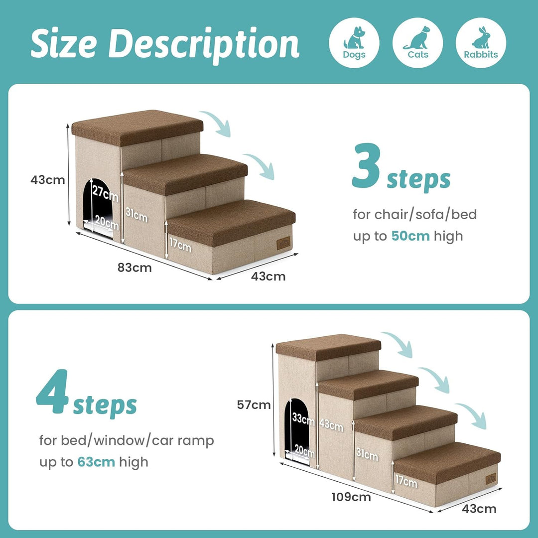 COZY KISS Hundetreppe für Kleine Hunde mit Stauraum, Breite Haustiertreppe Faltbare für Bett und Cou