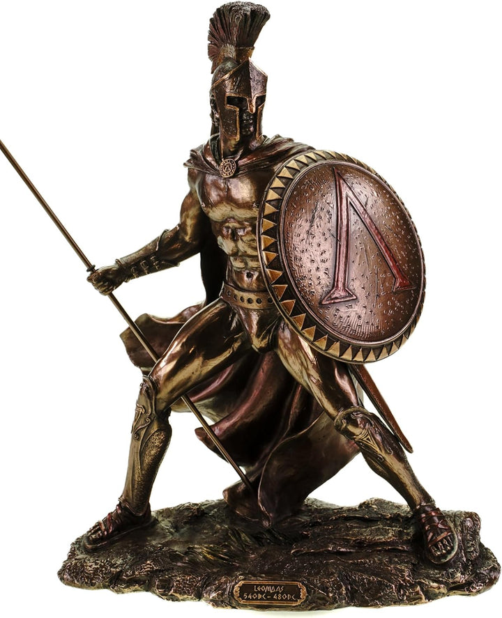 Veronese Leonidas mit Schild und Speer Figur Feldherr Spartaner bronziert