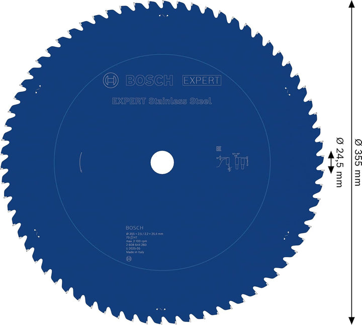 Bosch Professional Kreissägeblatt Expert for Stainless Steel (Edelstahl, 355 x 25,4 x 2,5 mm, 70 Zäh