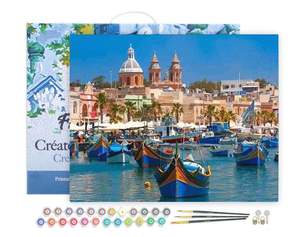 Figured'Art Malen Nach Zahlen Erwachsene Mit Rahmen Hafen in Malta - Paint by Numbers Basteln DIY Ba