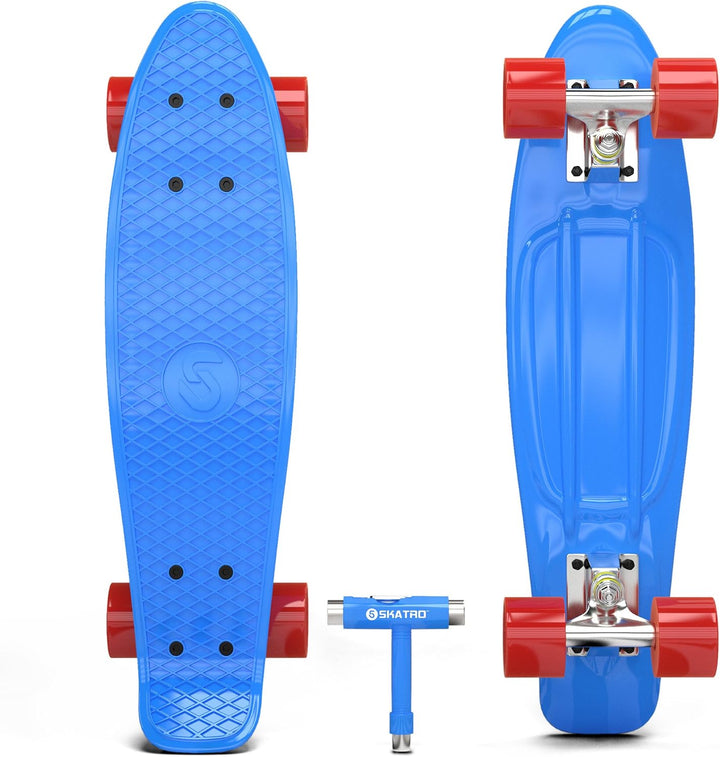 Skatro - Mini-Cruiser-Skateboard. 22 Zoll Kunststoff-Board im Retro-Stil, komplett mit Blue Ocean, B