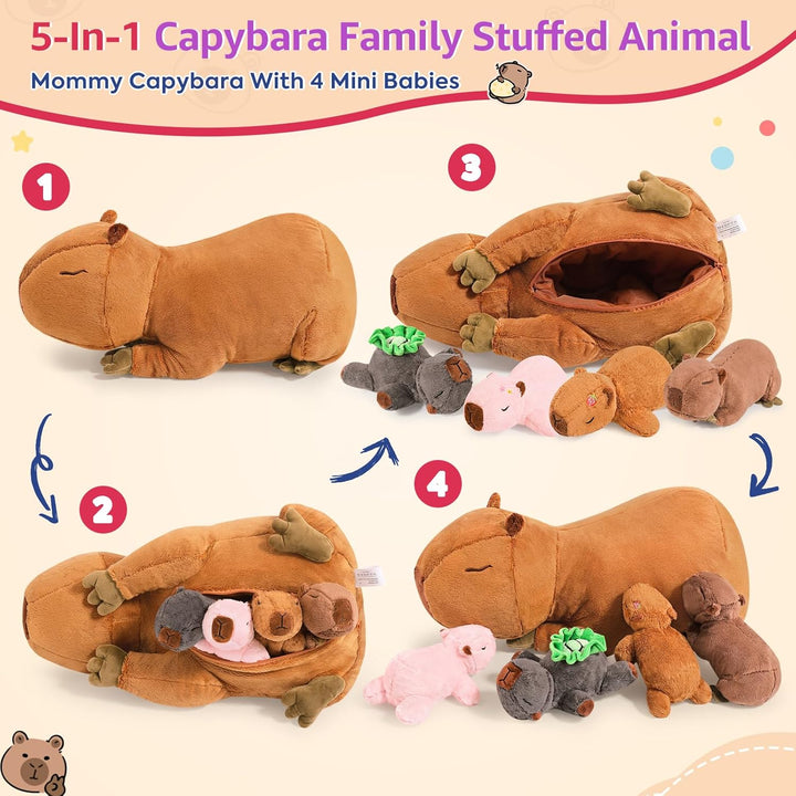 shownicer Plüschtier Capybara Kuscheltier 5 Stück Stofftier Kawaii Capybara Plüsch Kissen Spielzeug