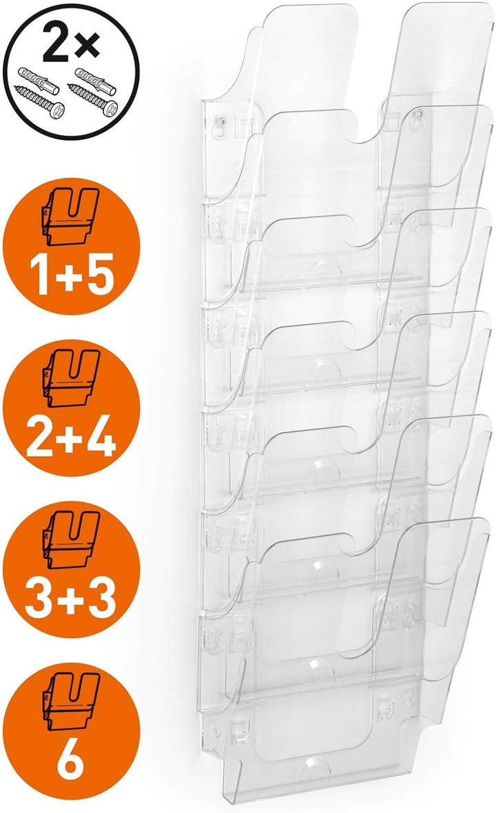 Durable Prospektspenderset Flexiplus Duo (A4 Hochformat) transparent, 6 Fächer mit 2 Befestigungsset