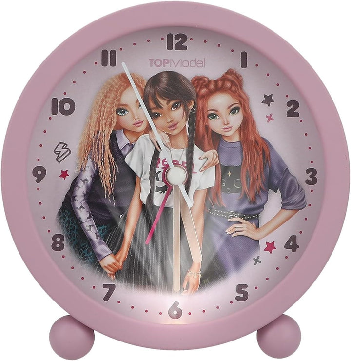 Depesche 13227 TOPModel Rebel Kitty - Wecker in Lila für Kinder, mit Model-Motiv, lautlose Uhr mit L