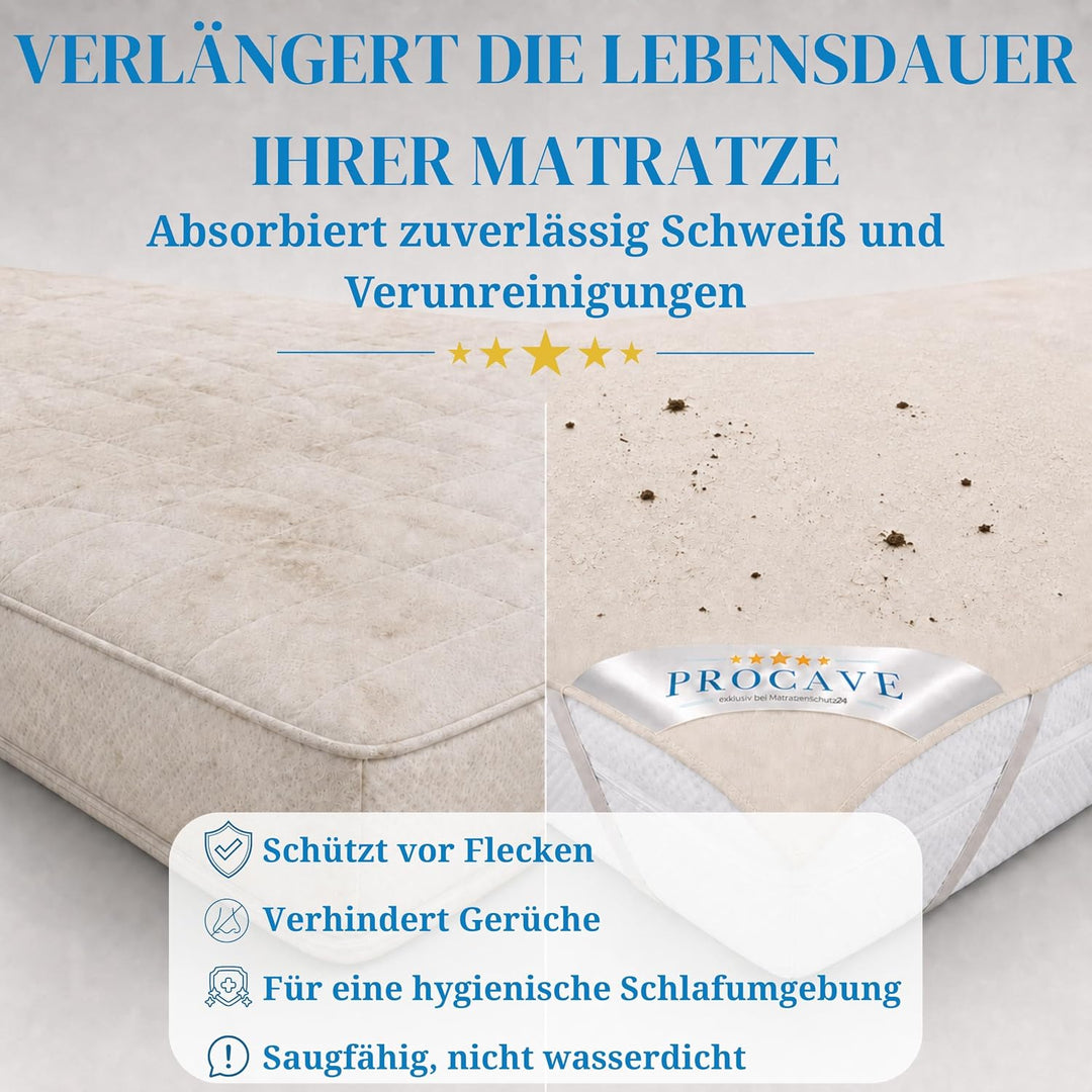 PROCAVE Matratzen-Auflage aus 100% Baumwolle, Natur-Matratzenschoner atmungsaktiv, hochwertige Molto