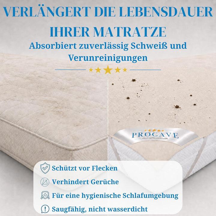 PROCAVE Matratzen-Auflage aus 100% Baumwolle, Natur-Matratzenschoner atmungsaktiv, hochwertige Molto