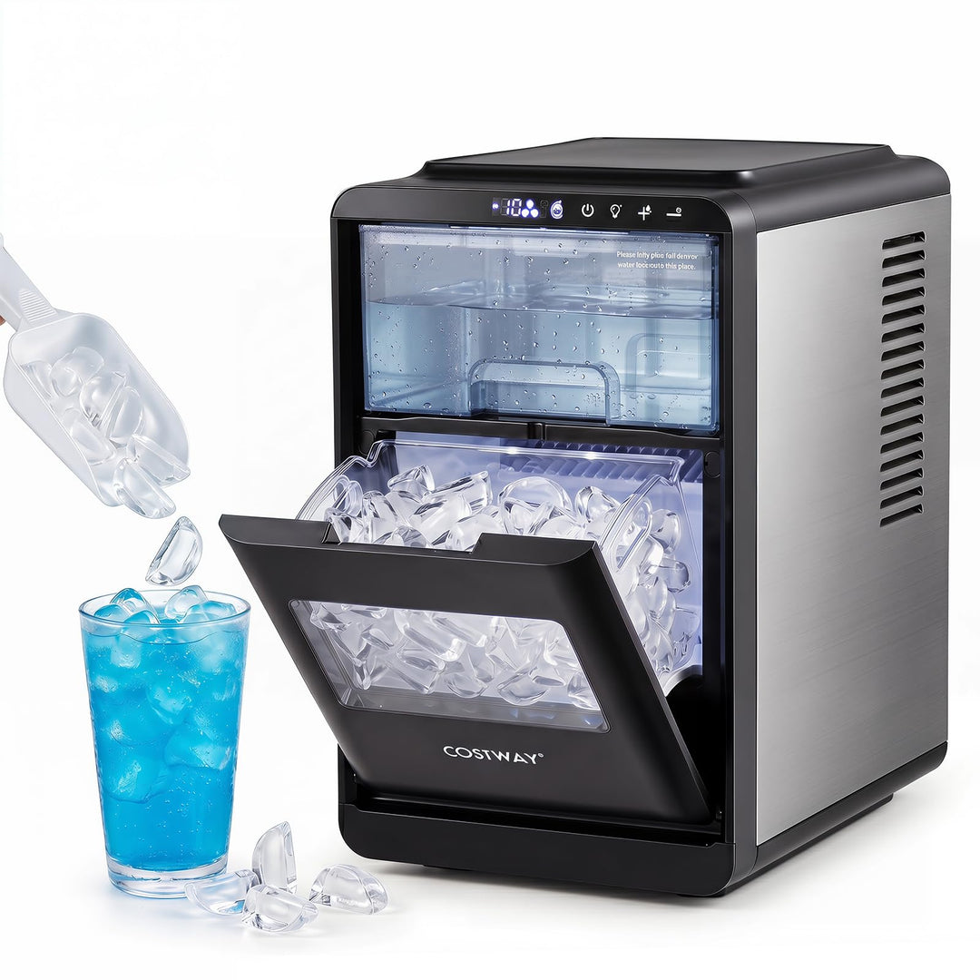 COSTWAY Eiswürfelmaschine für klare Halbmond-Eiswürfel, 12 kg/Tag, | 16 Stück in 15 Min, Eismaschine