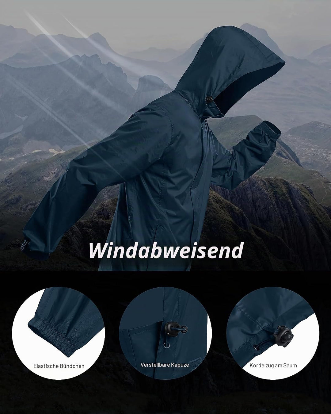 Outdoor Ventures Regenjacke Herren Wasserdicht Ultraleichte Dünne Faltbare Regenmantel Atmungsaktiv